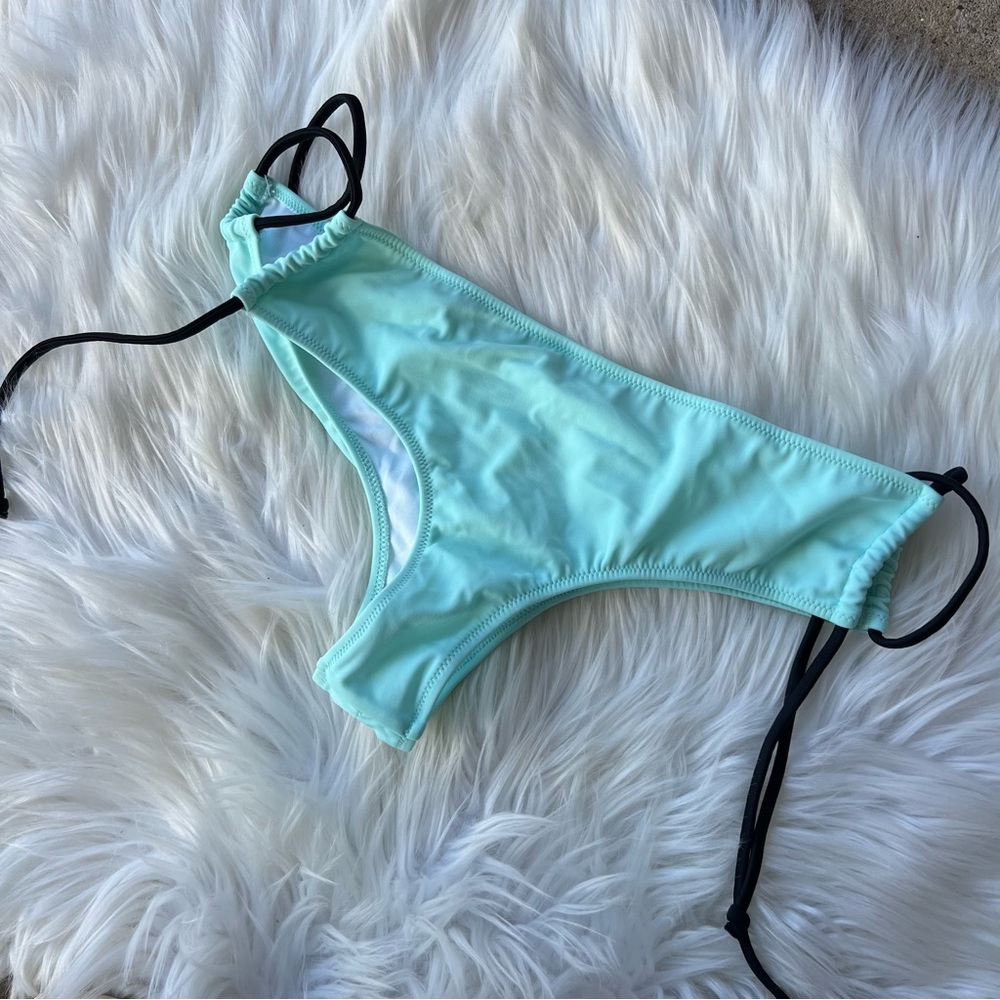 Victoria’s Secret PINK Teal Blue and Black Cut Out Side Tie Bikini Bottoms
